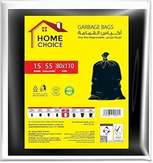 Home Choice, 55 Gallons Flat Pack of 2, Black, 30 Garbage Bags, Size 80x110 cm, Trash Bags, Bin Liner, Waste Bags for Indoor and Outdoor Purposes