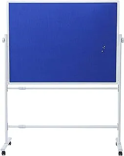 Maxi Double Sided Bulletin Board with Rolling Wheels Stand, 90x120 Centimeters,Blue Fabric and Cork Board,for Office Classroom Display and Presentation