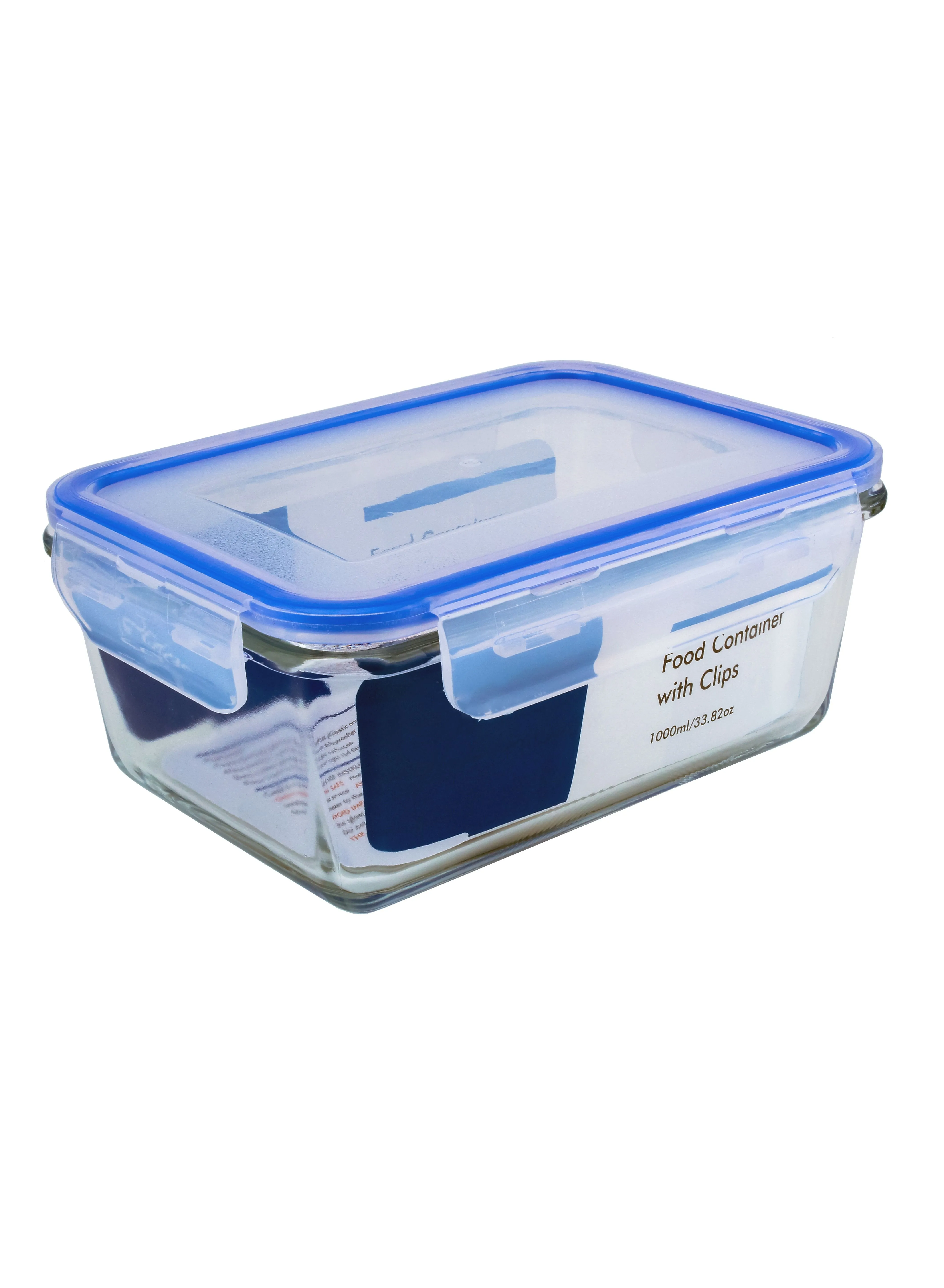 Mondex Rectangular Glass Food Storage Container With Lid Clear/Blue 1000ml