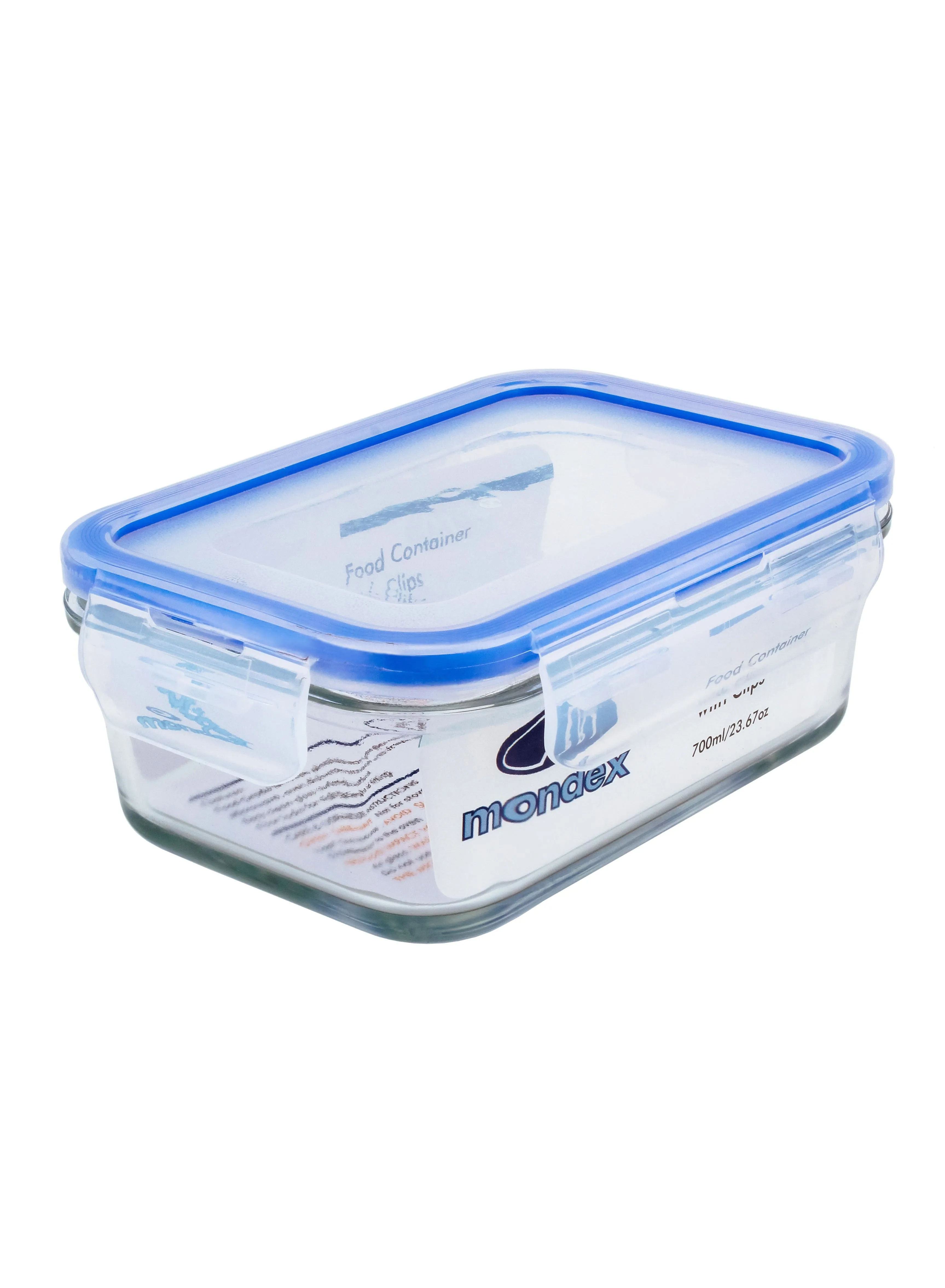 Mondex 700Ml Rectangular Borosilicate Glass Food Storage Container with Blue Lid