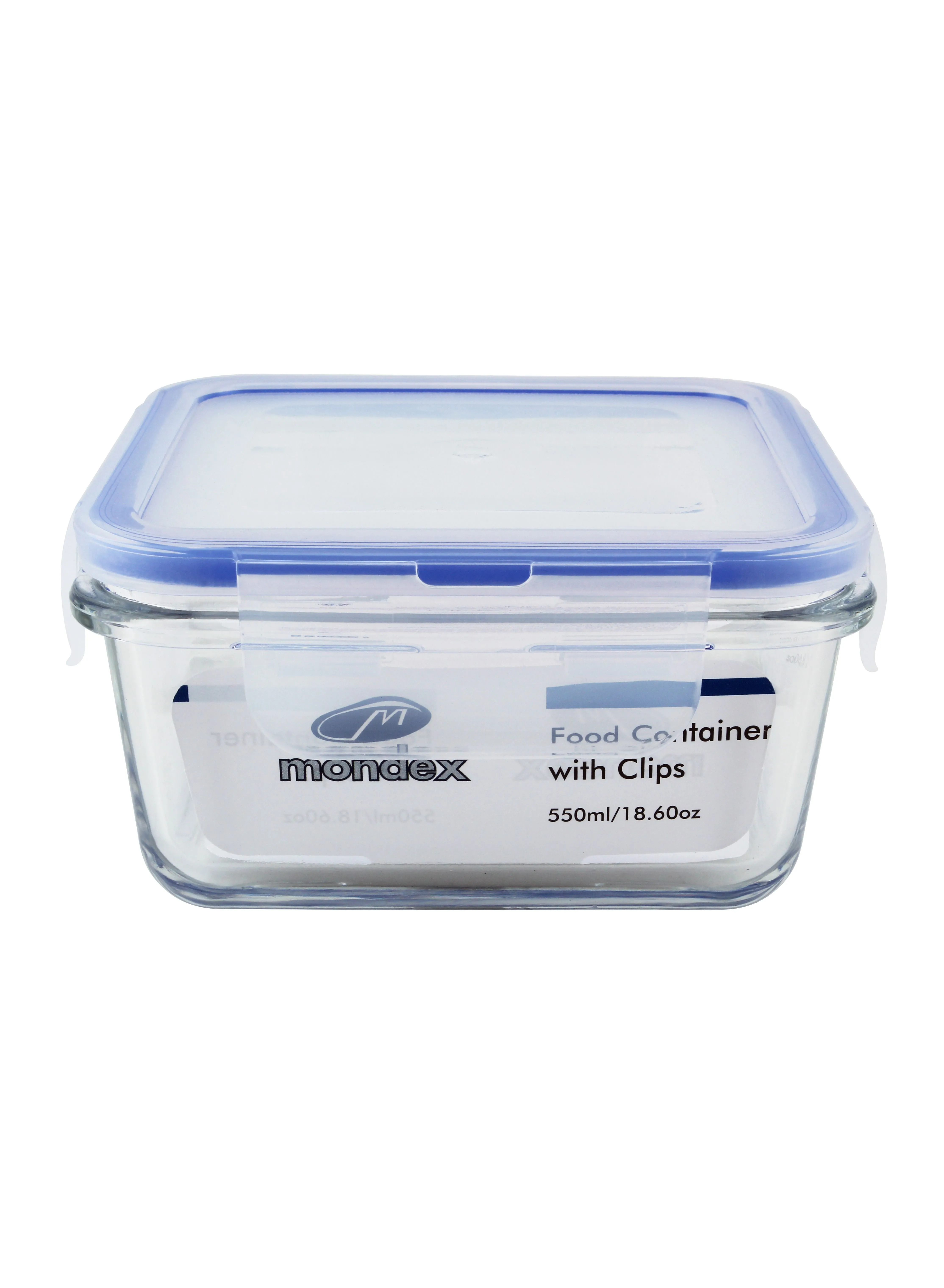 Mondex 550ml Square Glass Food Storage Container With Blue Lid