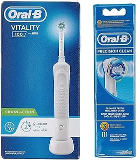 فرشاة أسنان Oral B Vitality D100 Crossaction القابلة لإعادة الشحن + مجموعة رأس فرشاة Eb 20 2+1