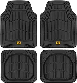 Caterpillar ToughRide Heavy-Duty 4 Piece Rubber Floor Mats for Car Truck Van SUV, Black - Premium Trim to Fit Car Floor Mats, All Weather Deep Dish Automotive Floor Mats, Total Dirt Protection