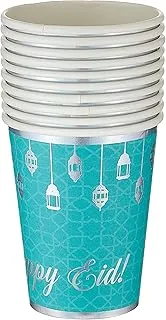 Peacock Supplies Happy Eid Party Cups, 9 oz Capacity, Teal/Iridescent, 10-Pack