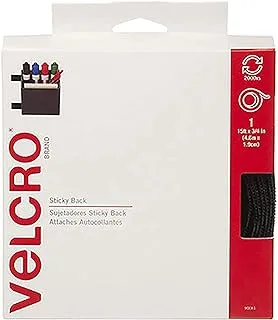 Velcro Hook and Loop Fastener Tape with Dispenser, 0.75-Inch x 15-Inch Size, Black