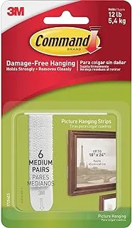 3M Command 17204ES Hanging Strips,Med. Picture,Holds 3lbs,6 Set/PK, WE