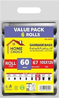 Home Choice, 67 Gallons Bundle Pack, Black, 60 Garbage Bags, Size 105x125 cm, Trash Bags, Bin Liner, Waste Bags for Indoor and Outdoor Purposes, Large