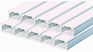 Biella™ Square Cable Box PVC Trunking White Wall Cord Cover Cable Concealer On-Wall Wire Cover Paintable Cable Management Raceway to Hide Wires 290cm Length 25x16mm - Pack of 10