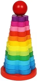 Factory Price Rainbow Stacking Rings toys for kids, Multicolored Shaping skills toys, Wooden Learning and educational toy 10cm x 20cm x4cm