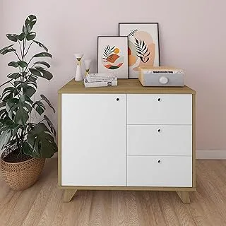 Artany Lugano Cabinet with 1 Door and 3 Drawers, Elm/White - W 90,5 X D 45,4 X H 75,3 cm