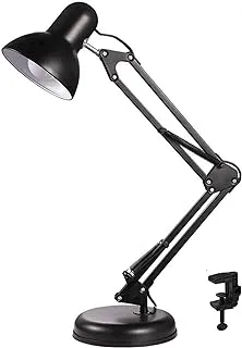 Sulfar Metal Swing Arm Desk Lamp Interchangeable Base Or Clamp Classic Architect Clip On Study Table Lamp Multi Joint Adjustable Arm Black Finish including Energy Saving LED Bulb