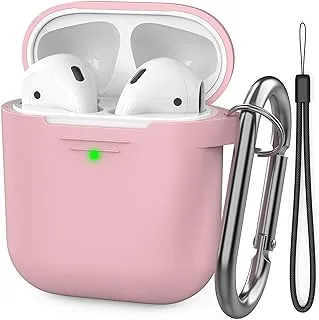 AhaStyle Premium Portable Keychain Silicone Case with Metal Carabiner, Anti-Scratch and Drop Shock Protection Cover Compatible for Airpods (Pink)