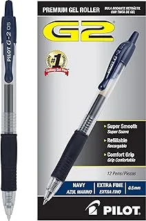 Pilot G2 Retractable Gel Pens, Extra Fine Point, Navy Ink, 0.5 mm, 12/Pack (15122)