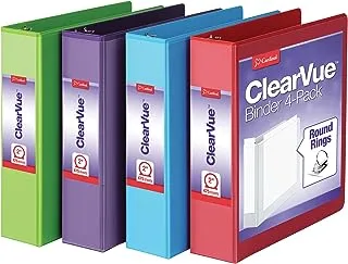 Cardinal 3 Ring Binders, 5 cm Binder with Round Rings, Holds 475-Sheets, ClearVue Covers, Non-Stick, PVC-Free, Assorted Colors, 4 Pack (29311)