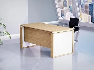 MAHMAYI OFFICE FURNITURE Modern Executive Office Workstation Table, Home Office Computer and Laptop Desk Featured with Wooden Finish (Coco Bolo/White, 140cm)