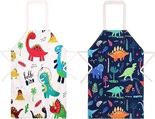 Mumoo Bear 2 Pcs Kids Aprons, Cartoon Style Boys Girls Apron for Cooking Baking Art Painting Gardening