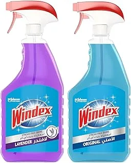 Windex Window & Glass Cleaner Bundle, Lavender & Original Scent, Streak Free Shine, Works On Smudges & Fingerprints, 2 x 750ml