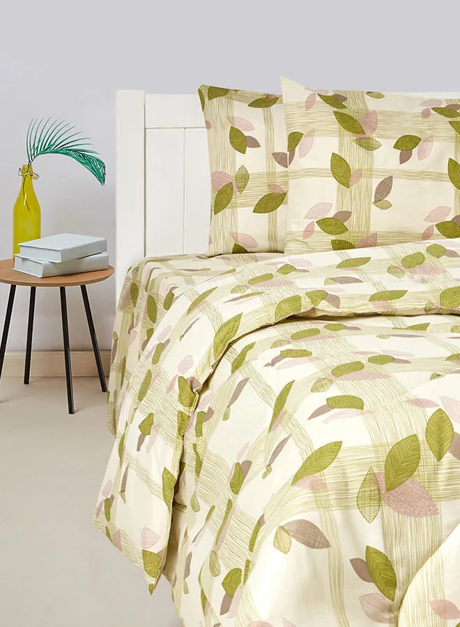 KRUDE 4-Piece Spring Green Leaf Printed Design 144 TC Poly Cotton Double Comforter Set