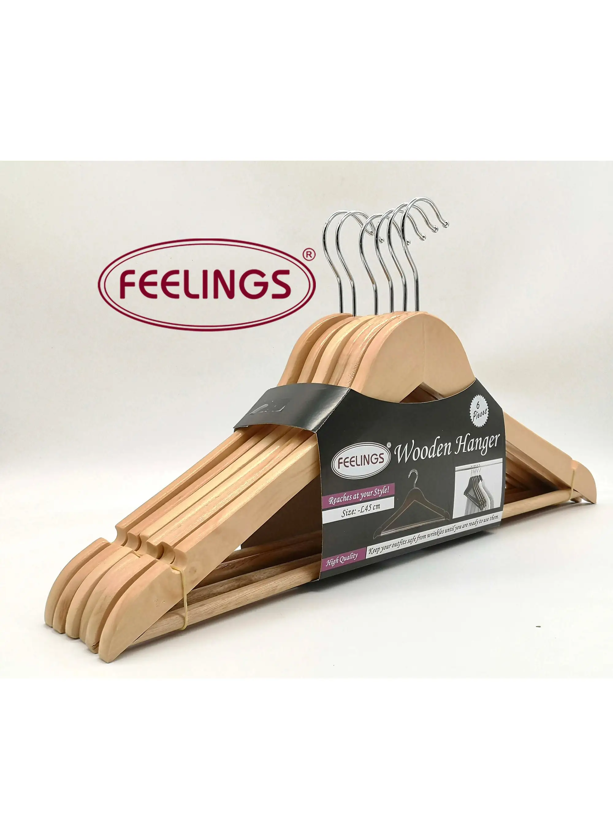 Feelings FEELINGS HANGER WOODEN 6 PCS SET NATURAL