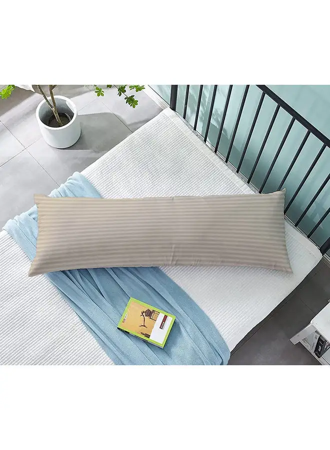 KRUDE Krude  Long Body Pillow 1pc, Fabric: 100% Polyester 85 GSM Microfiber 1 cm Stripe Super Soft, Filling: 1300 gm Hollow Fiber Comfort, Breathable & Ultra Soft Size: 45 x 120 cm, Color: Beige