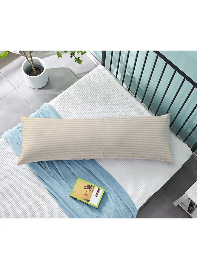 KRUDE Krude Long Body Pillow 1pc, Fabric: 100% Polyester 85 GSM Microfiber 1 cm Stripe Super Soft, Filling: 1300 gm Hollow Fiber Comfort, Breathable & Ultra Soft , Size: 45 x 120 cm, Color: Cream