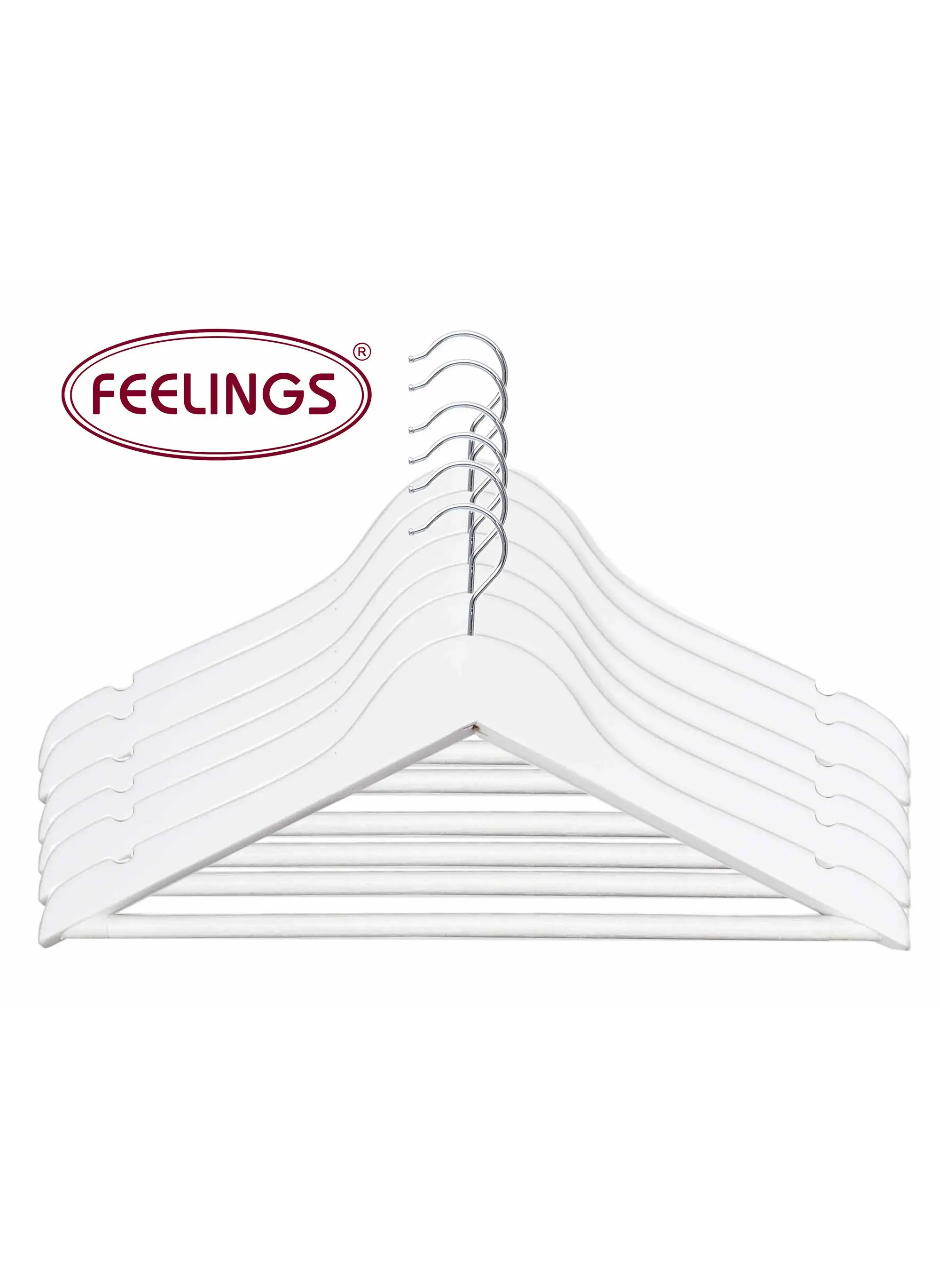 Feelings FEELINGS HANGER WOODEN 6 PCS مجموعة بيضاء