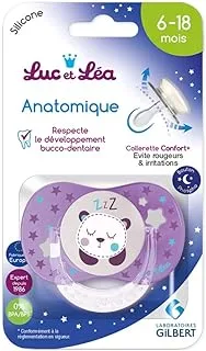 Luc et Lea 635031 Anatomical Symmetrical Special Night Bear Silicone Pacifier for 6-18 Months, Purple