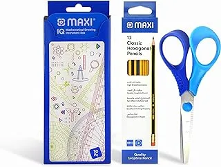 Maxi Geometry 10pcs set + Graphite Pencil HB 12pcsx1Box+Child Safe Scissors