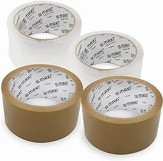 Maxi Packing Tape 45micron 48mmX45.7 M Brown 2pc+Packing Tape 48mmX45.7 M Cleare 2pcs, For Carton Sealing, Shipping and Packing Tape