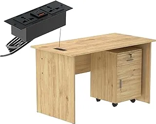 Mahmayi Office Furniture Modern with Storage Drawer MP1 120x60 Study Writing Table with BS01 Super Recessed Power Socket Board, Modern Executive Desk, Home Offices, Laptop, Computer Workstation - OAK