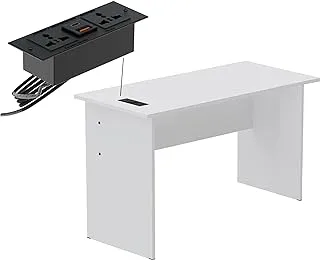 Mahmayi Modern MP1 120x60 Study Writing Table with BS01 Super Recessed Power Strip Desktop Socket Board, Modern Executive Desk for Adults, Home Offices, Schools, Laptop, Computer Workstation - WHITE