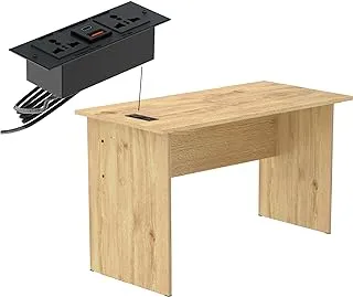 Mahmayi Modern MP1 120x60 Study Writing Table with BS01 Super Recessed Power Strip Desktop Socket Board, Executive Desk for Adults, Home Offices, Laptop, Computer Workstation - OAK (MP1-BS01-WD-OAK)