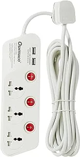 Oshtraco 3 Way Switch Extension Cord with 4 Meter Wire and 2.1A USB