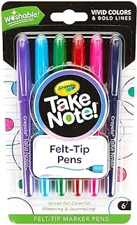 CRAYOLA Take Note Washable Felt Tip Pens, 6 Count