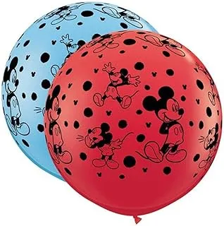 Qualatex Disney Mickey Mouse-A-Round Latex Balloons 2-Pieces، 3 أقدام قابل للنفخ بقطر، أحمر / أزرق شاحب