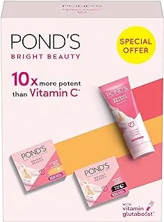 Pond's Bright Beauty Essentials, Serum Whip Facial Foam 100g, Brightening Day Cream 50g, and Night Cream 50g, for brighter, nourished skin, Set of 3