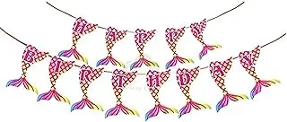 PARTYT TIME - Pink Mermaid Party Birthday Decoration Banner Girl Happy Birthday Garland Mermaid Tail Décor