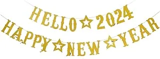 Gold Glitter Hello 2021 Banner And Gold Glitter Happy New Year Banner,New Years Eve Party Supplies 2021,New Years Decorations For Home Office Fireplace Mantel