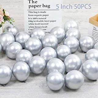 PARTY TIME - 25 Pieces Metallic Silver Shiny Latex Balloons for Kids Birthday Wedding Party Events and Decorations Supplies - (5 Inches)