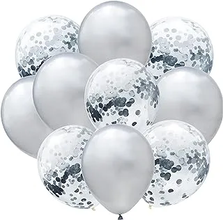 PARTY TIME - 10 Pieces Balloons Decorations Set Include Metallic Silver Latex Balloons and Silver Foil Confetti Filled Balloons for Birthday Wedding Baby Shower Party Decorations Supplies (12 Inches)