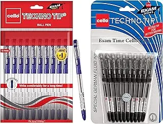 Cello Technotip Ball Pen Set (Pack of 10 pens - Blue) | Lightweight ball pens for pressure free & fine writing & Cello Technotip Ball Pen Set (Pack of 10 pens - Black) | Exam pens with grip