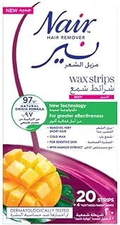 NAIR HAIR REMOVAL EASY TO USE BODY WAX STRIPS MANGO 20s + 4 POST WAX WIPES