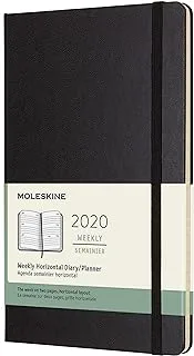 Moleskine 13 × 21 سم 12 شهرًا أجندة أجندة أسبوعية أفقية 2020 غلاف صلب وإغلاق مرن - أسود