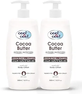 Cool & Cool Cocoa Butter Body Lotion 500ML(Pack of 2) - Moisturizing Formula with Cocoa Butter & Vitamin E, Non-Greasy & Paraben-Free, Smooths Marks and Heals Skin 1L