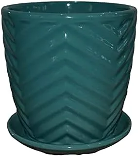 Dubai Garden Centre Ceramic Pot with Saucer for Small Plants, Blue/Green