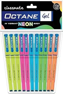 Classmate Octane Gel Pen- Neon Series (Blue)- Pack of 10 Pens + 1 Pen FREE