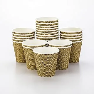 500-Ct Disposable Mocha Pin Check 8-Oz Hot Beverage Cups With Spiral Wall Design: No Need For Sleeves - Perfect For Cafes - Eco Friendly Recyclable Paper - Insulated - Wholesale Takeout Coffee Cup