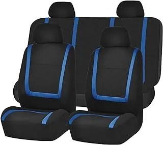 FH Group Fb032Blue114 Blue Unique Flat Cloth Car Seat Cover (W. 4 Detachable Headrests And Solid Bench)