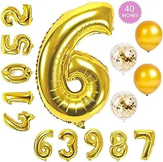 Eirmpar 40 Inch Gold Number Balloons 6 Aluminum Foil Helium Balloon Decoration for Birthday Graduation Wedding Anniversary Party Supplies W06