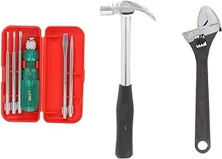 Suzec Johnson Advance Home Kit 5-Pieces Screwdriver Kit (Multicolour) & AdjUStable Wrench (250 Mm) & Claw Hammer Steel Shaft- Multi